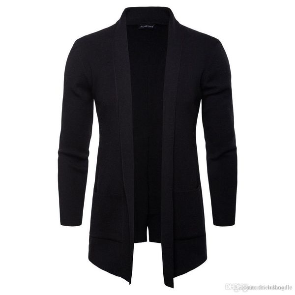 

весна осень mens open стич solid stand collar с длинным рукавом верхняя одежда повседневная пальто мода knit с карманом мужские куртки, Black;brown