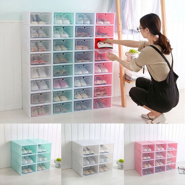 

us plastic drawer shoe home storage box stackable organiser clear foldable, Black