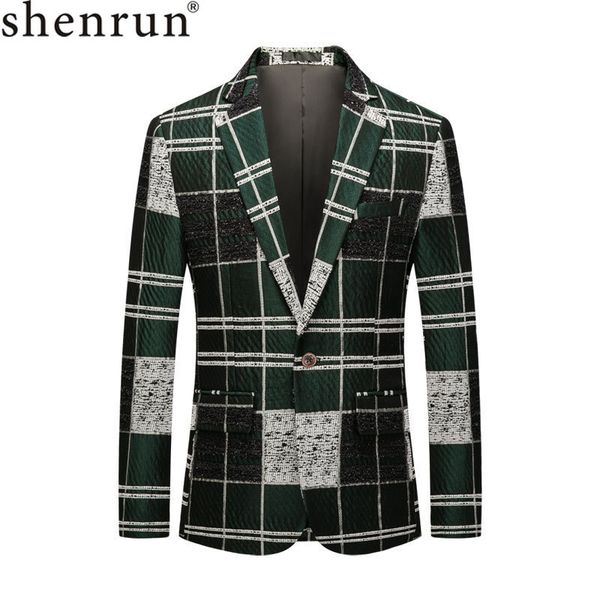 

shenrun men blazers green cotton youth fashion jackets check casual blazer slim fit costumes singer host party prom suit jacket, White;black