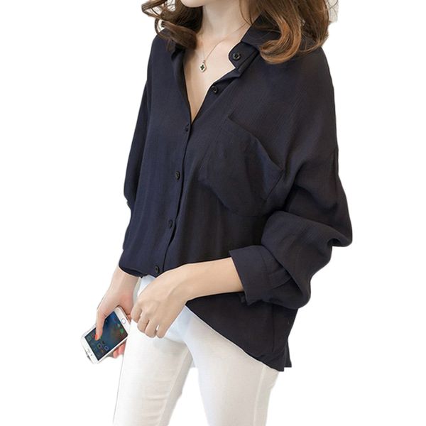 

women blouse blusas polyester regular full 2019 spring dress new loose shirt female retro port taste hundred sleeve, White