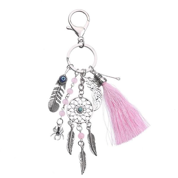 

натуральный камень опал dreamcatcher keyring мешка шарма серебро способа boho ювелирные изделия пера брелока для женщин 2018 года, Silver