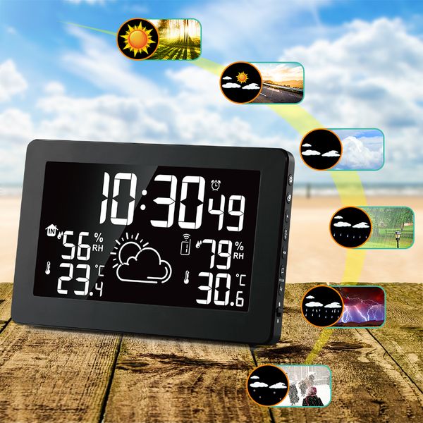 

7.5 inch va big screen display temperature humidity radio wave clock weather forecast clock double alarm clocks function eu plug