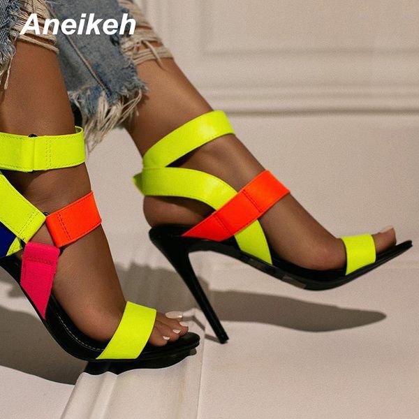 

aneikeh 2020 new high heels sandals summer ankle strap open toe party dress gladiator women dress lady shoes size 35-42, Black