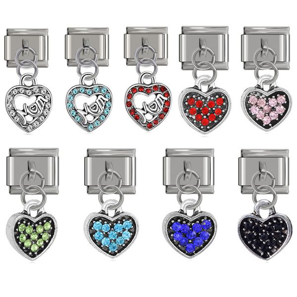 

fyour 9mm width original daisy heart mom rhinestone italian charm fit bracelet stainless steel jewelry making dj52, Golden;silver