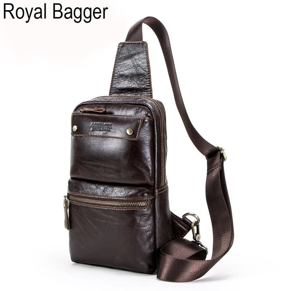 

royal bagger shoulder chest bag for men genuine cow leather street fashion casual multifunction crossbody handbag cool travel