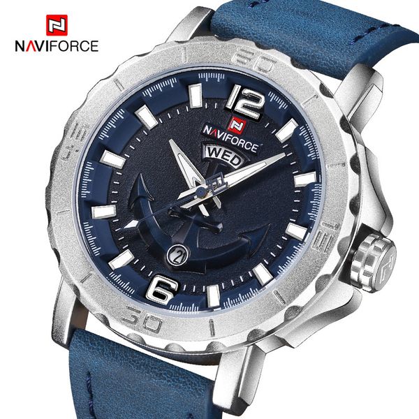 

naviforce watches men analog date waterproof casual clock leather sport quartz wristwatch male relogio masculino, Slivery;brown