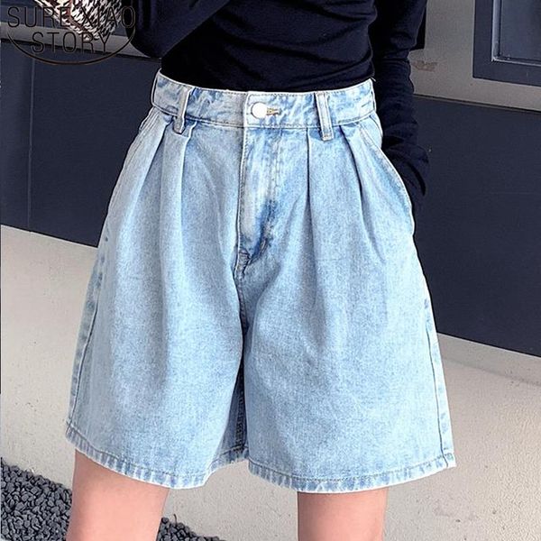 

women's jeans plus size denim shorts vintage high waist blue wide leg female jean casual summer ladies 9001 50
