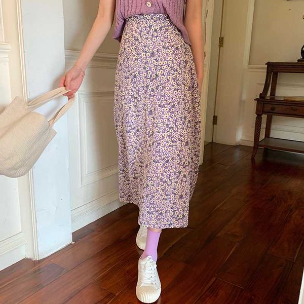 

skirts vintage floral print ruffle chiffon pleated long women korean skirt streetwear drawstring elastic waist midi, Black