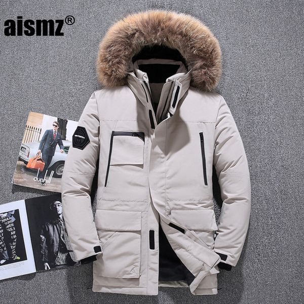 

aismz down jackets men winter jacket men thick warm parkas fur white duck down coats casual man waterproof hooded jackets, Black