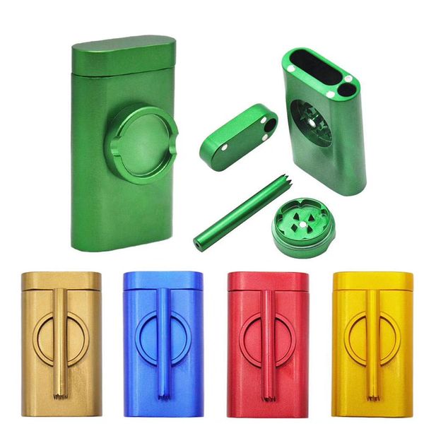 Aluminium Grind Case Pinch Hitter Container Dugout Rod Poker mit Tabakaufbewahrungsraum + Grinder + Pfeifen, alles in einem, 5 Farben