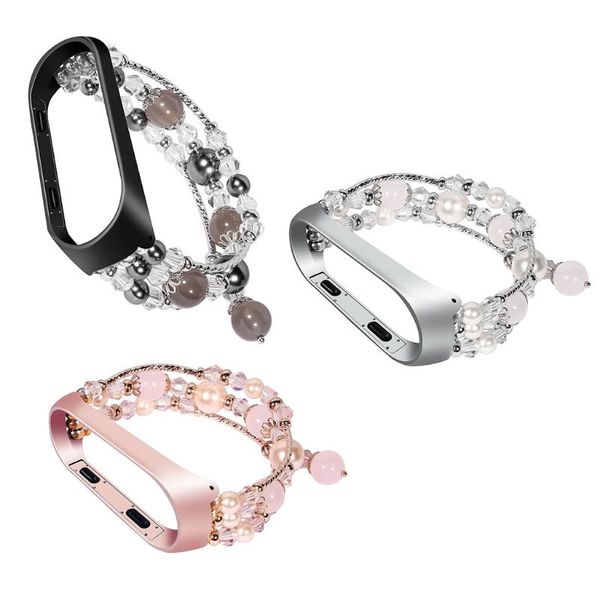 

fashion women bracelet decorative jewelry replacement sports watch strap band wristband for mi band 4 accessories, Black
