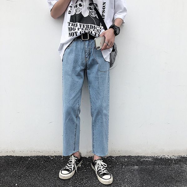 

2019 men's fashion trend solid color stretch slim fit wash skinny jeans mens blue casual pants high-quality trousers size -2xl