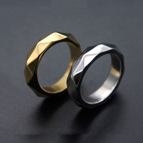 

6mm geometric rhombus jewelry stainless steel rings silver gold ring women men wedding couple cocktail ring size 7 8 9 10 11, Golden;silver