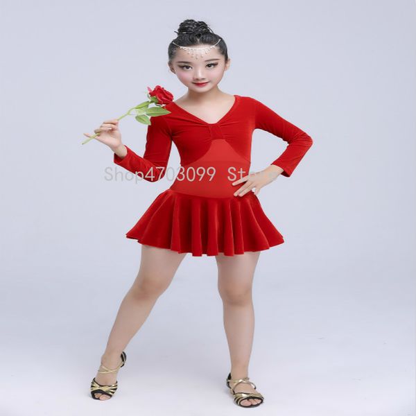 

2019 new models the new children's latin dance skirt girls dance clothes leotard game in autumn and winter korea, Black;red