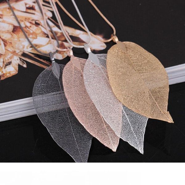 

мода черное золото серый истинный натуральный реальные листья лист кулон ожерелье длинный свитер змея цепи для женщин ювелирные изделия пода, Silver