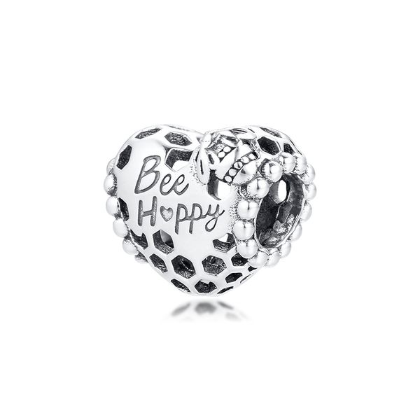 

spring garden bee happy honeycomb heart charm fit charms 925 silver bracelets beads for jewelry making woman diy fashion beads, Black
