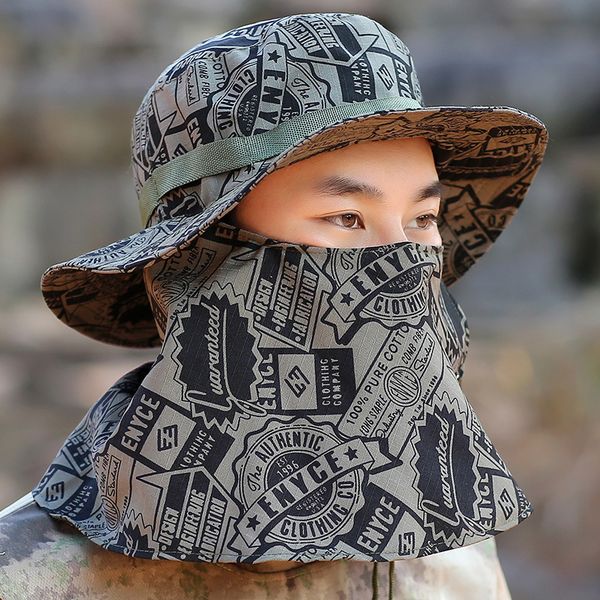

man summer sun hat bucket hat summer camouflage sunscreen hatband windbreak rope fisherman hat outdoor sports cap, Blue;gray