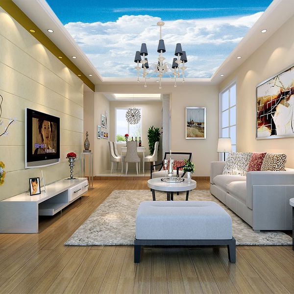 

3d large mural wallpaper blue sky and white clouds starry sky ceiling l living room wallpaper wall covering