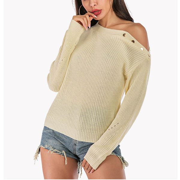 

2019 fashion new women ladies casual long sleeve pullovers blouse sweater, White