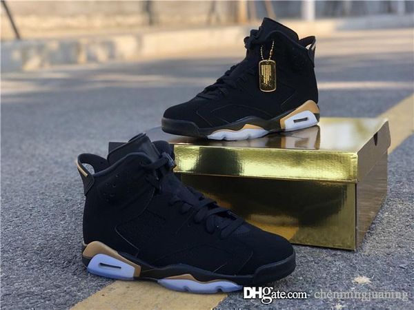 

new air authentic 6 dmp defining moment black man basketball shoes black nubuck upper metallic gold retro sports sneakers ct4954-007