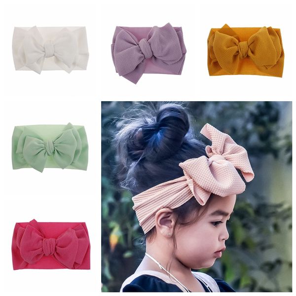 

10 colors fashion baby girls big bow headbands elastic bowknot hairbands headwear kids headdress head bands newborn turban head wraps, Slivery;white