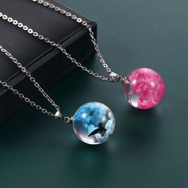 

sky blue white cloud rould moon pendant resin ball pendant necklaces diy women jewelry accessories ing, Silver