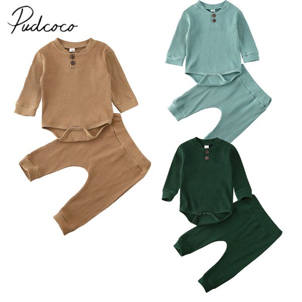 

2020 baby spring autumn clothing newborn kid baby girl boy ribbed clothes romper pants leggings solid 2pcs outfit set, Pink;blue