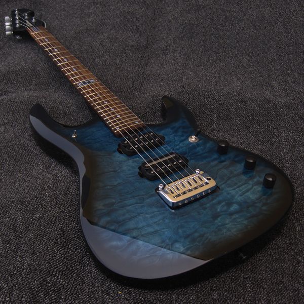 Music Man JPX John Petrucci Black Blue Quilted Maple Top per chitarra elettrica Ponte tremolo, accordatori bloccabili