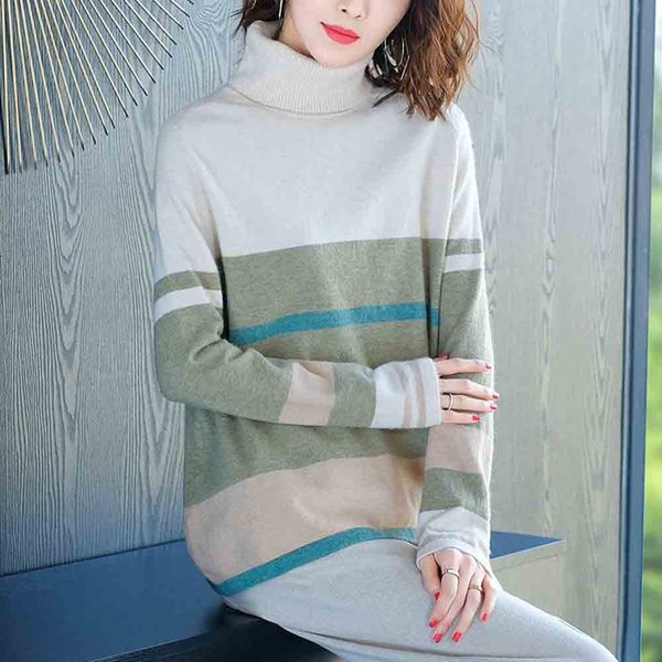 

2019 autumn and winter new high-necked color-matching sweater sweater korean loose bottoming shirt with long sleeves tide, Black