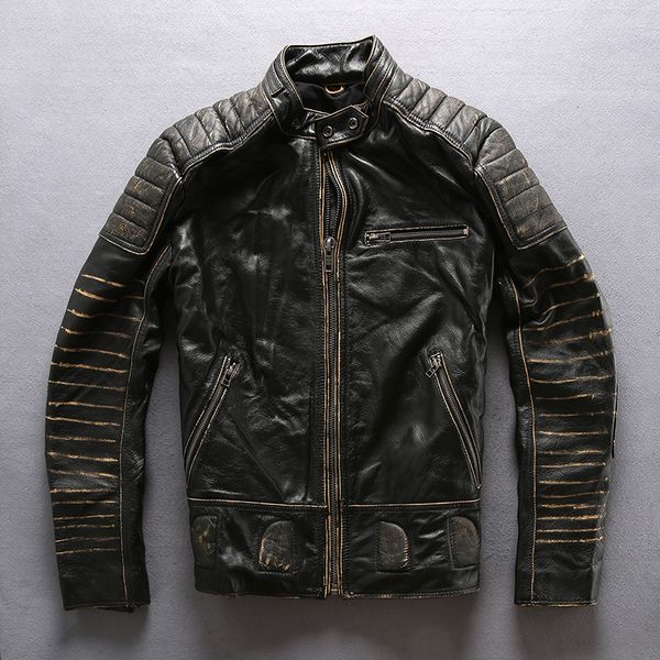 

2019 men's genuine leather jacket thick cowhide autumn winter motorcycle coats jakcet dhl ing, Black