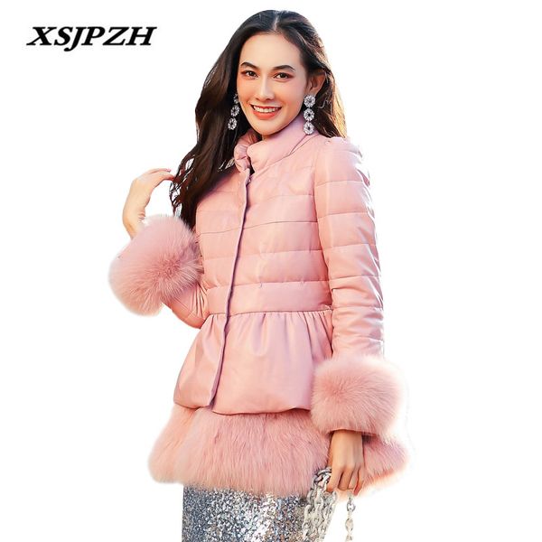 

2017 winter new women's genuine leather down jacket in the long sheep skin waist was thin fur grass warm coat lb267, Black
