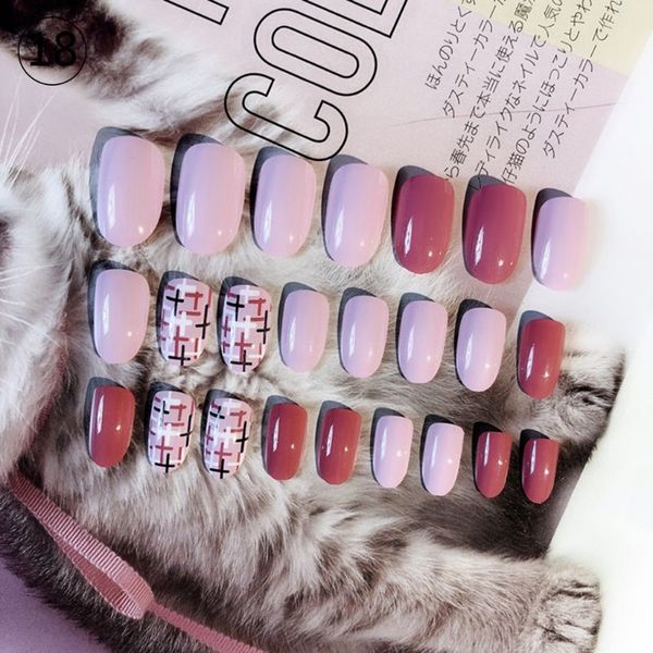 

24pcs fashion false nails acrylic uv gel full french fake nails art tips tools x7ja, Black