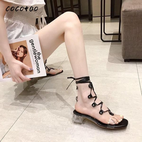 

strap roman sandals female summer 2020 seaside vacation wild fashion high tube ankle strap hollow female sandals, Black