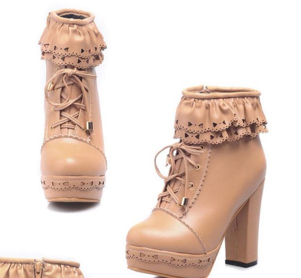 

women's boots in winter high coarse heel round head waterproof table @6036, Black