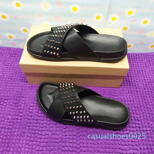 

2020 men sandals fashion women casual red bottom slipper brand male shoe cow leather man genuine leather shoes c25, Black