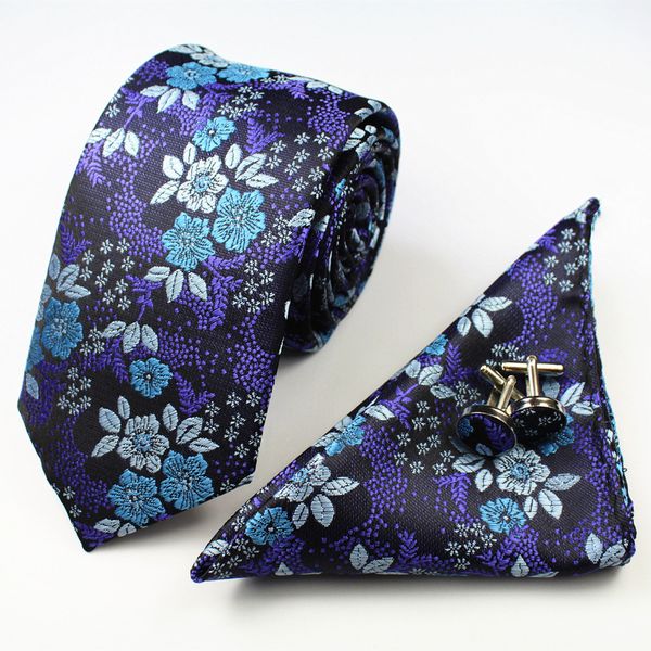 

men tie paisley rose 7cm silk woven fashion tie gravata corbatas handkerchief pocket square cufflinks set for wedding party, Blue;white