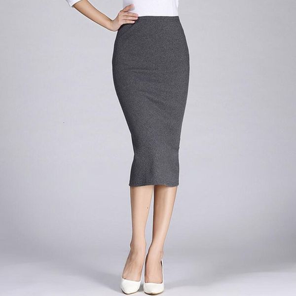 

skirts for women long skirt women formal work high wasit knitted pencil skirts elastic solid slim long skirts split hip maxi skits, Black