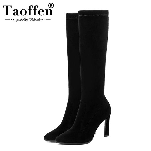 

taoffen 9 colors new arrival women knee boots fashion high heel winter shoes women street lady long footwear size 34-43, Black