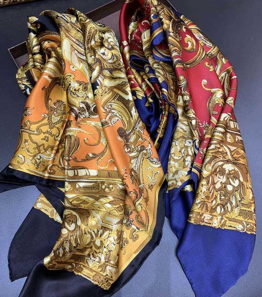 

luxury- classic silk scarves brand designer square scarfs and shawls wraps hijab pashmina chic elegant lady's silk muffler head scarf b, Blue;gray