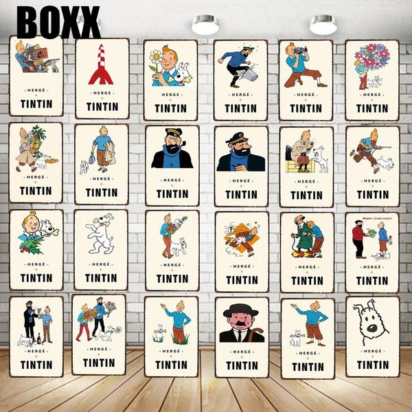 

тинтин мультфильм знак старинные жестяные вывески рождественский подарок металлические пластины для настенного искусства ретро главная детск