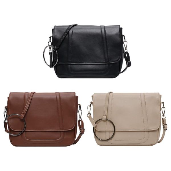 

korean solid crossbody bags women pu leather messenger shoulder metal buckle satchel bag girls multicolor handbags