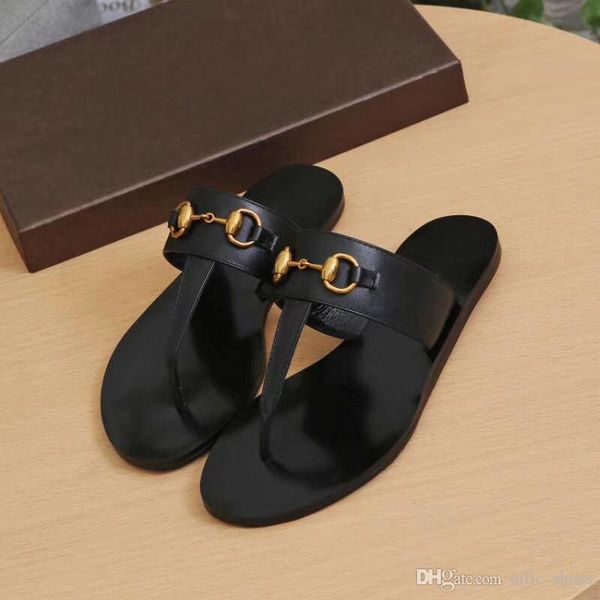 

summer brand designer women flip flops slipper luxury fashion genuine leather slides sandals metal chain ladies casual shoes eu36-eu42 w01, Black