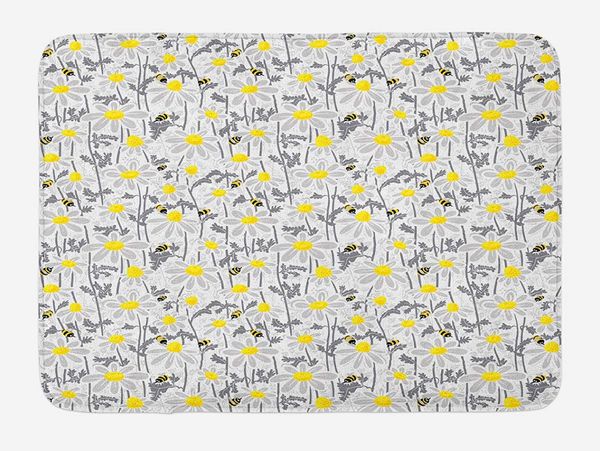 

yellow doormat pattern with bees and chamomile daisy flowers in flourishing meadow nature home decoration door floor mat rugs