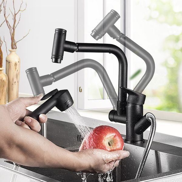 

Brushed Nickel / Chrome Kitchen Faucet Single Handle Hole Vessel Sink Mixer Tap Hot Cold Tall Pull Out Sprayer Sink Mixer Tap