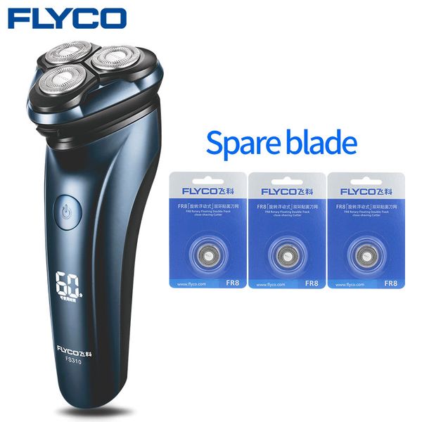 

flyco men's electric shaver trimmer + 3 spare blade set / waterproof electric beard knife fs310 package