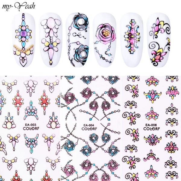 

nail art rose flower necklace pattern self-adhesive stickers 3d embossed nail tips diy manicure decals decorations, Black