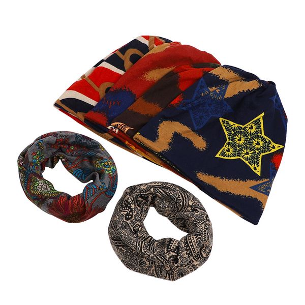 

fashion beanie ponytail hat caps women men winter hat scarfs star printed chemo beanie collar turban head wrap