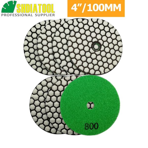 

shdiatool 7pcs 4"/100mm diamond dry polishing pad grit #800 granite marble ceramic flexible sanding disk stone polisher disc