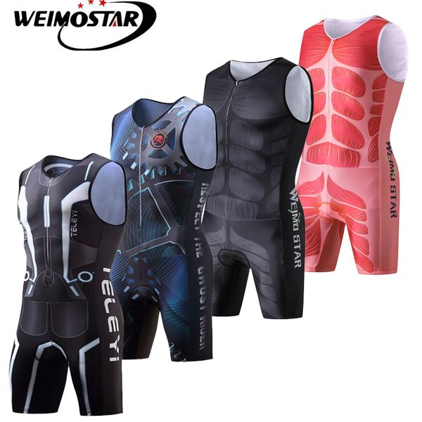 

weimostar mens one piece compressed cycling jersey breathable triathlon clothes sleeveless tight sportswear, Black;blue
