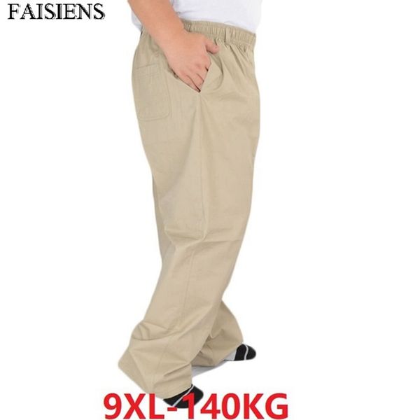 

summer plus size men casual loose pants big 6xl 7xl 8xl 9xl cotton breathable khaki stretch pants 140kg 46 48 straight trousers, Black